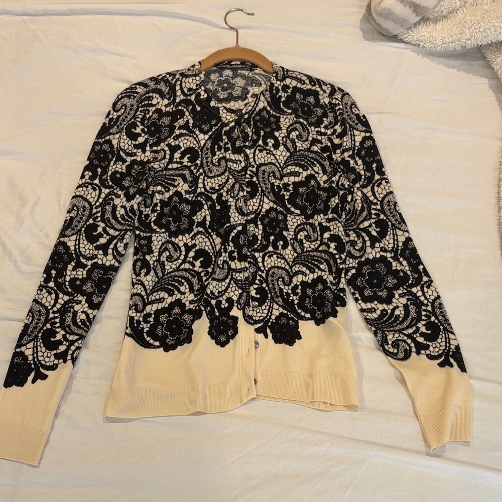 DOLCE & GABBANA Black and Cream Floral Women's Sweater